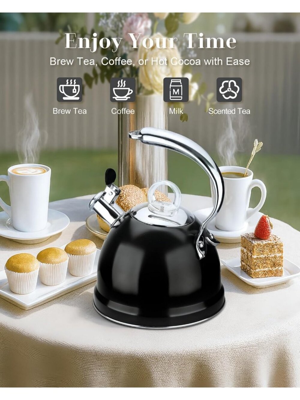 2.5 Qt Stainless Steel Whistling Tea Kettle for Gas, Electric Induction Black - Picture 7 of 7